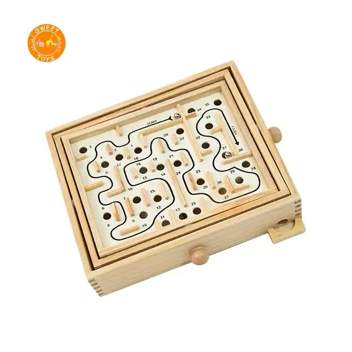 Interactive wooden desktop labyrinth game  hand crank track bead kids educational toys for sale