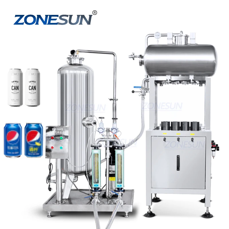 ZONESUN ZS-CF4A Semi Automatic 4 Heads Soda Sparkling Water CO2 Carbonated Drink Beverage Cans Liquid Filling Machine