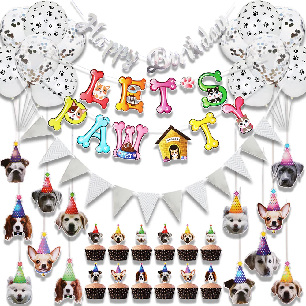 2021 Hot Sale Dog Birthday Set For Pet Party Decoration Colorful Banners For Puppy Party Accessory