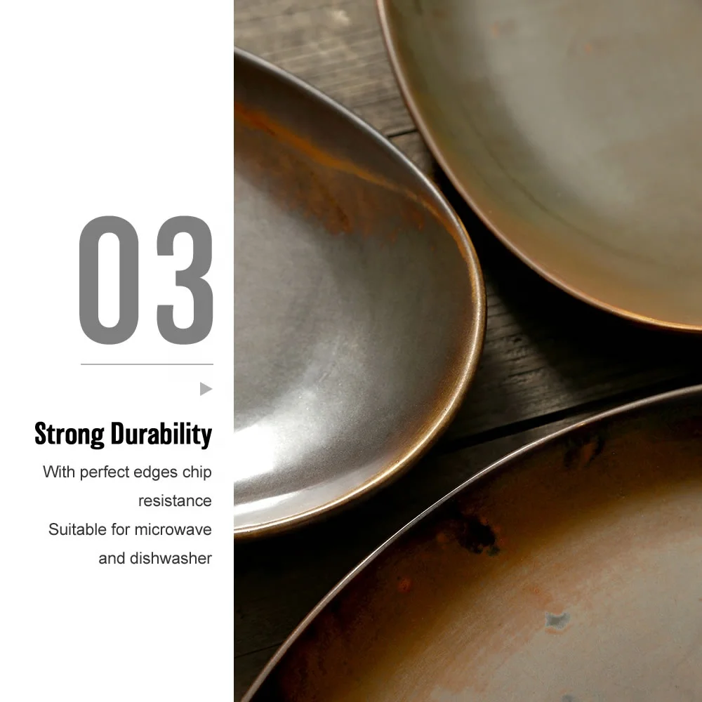 Factory Direct Wholesale Matte Color 12 Inch Rustic Ceramic Fish Tableware Plates Porcelain Oval Dinner Plate For Restaurant