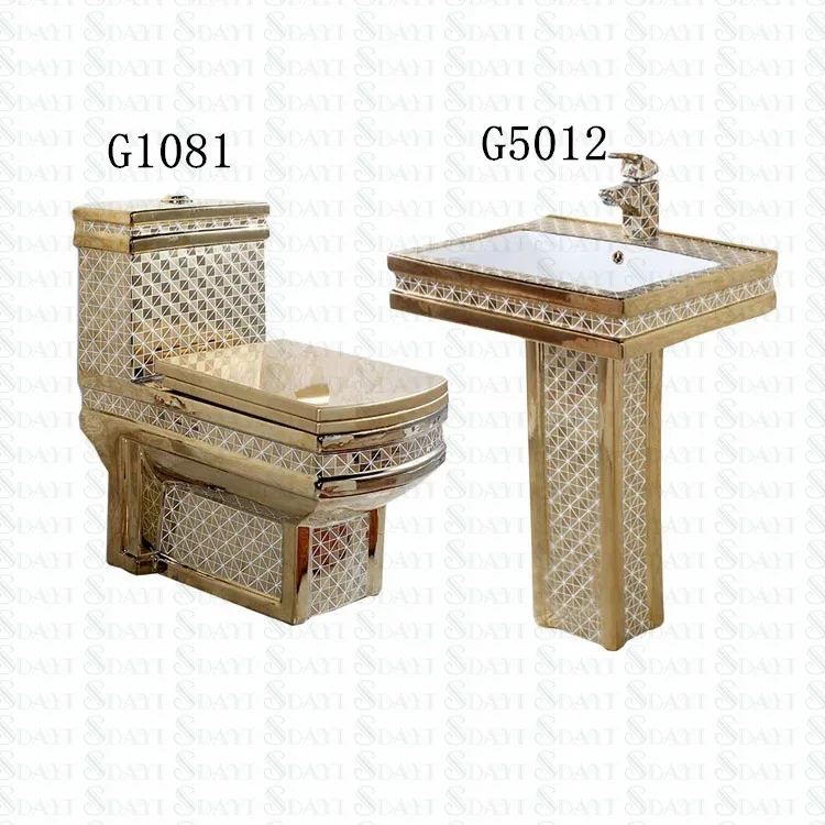 Bathroom Golden One Piece Toilet Set Ceramic Gold Color Wc