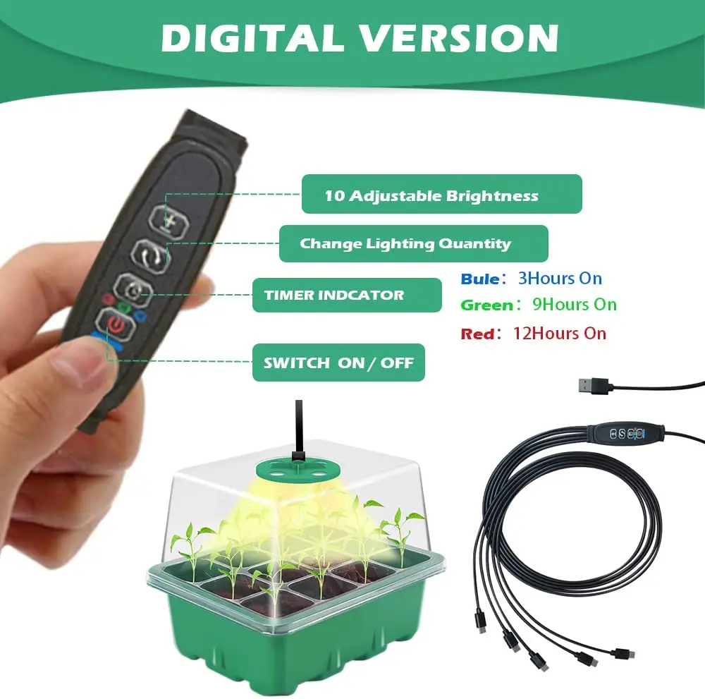 5 Packs Full Spectrum LED Grow Light With Seed Starter Tray Mini Greenhouse Germination Kit For Seeds Growing