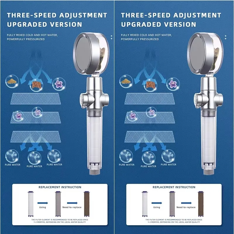 Strong Pressurization Spray Nozzle Water Saving Rainfall 360 Degrees Rotating With Small Fan Washable Hand-held Shower Head