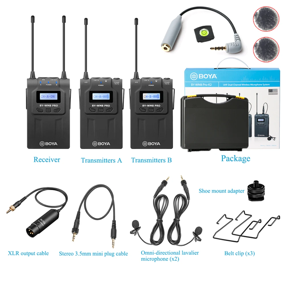 BOYA BY-WM8 Pro-K1 48 Channels UHF Wireless Microphone System (1 Transmitter + 1 Receiver) for Canon Nikon Sony DSLR Cameras