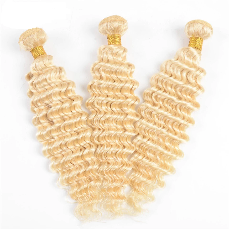 
human hair extensions 613# deep wave brazilian virgin hair bundles double weft cuticle aligned virgin hair 