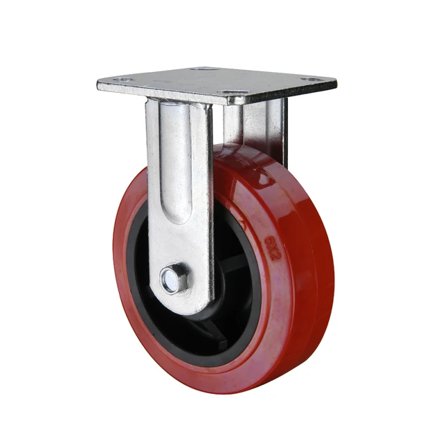 Fixed Castor 4 5 6 8 Inch pp core PU solid wheel zinc plated plate rigid bracket PU heavy duty  furniture caster wheel