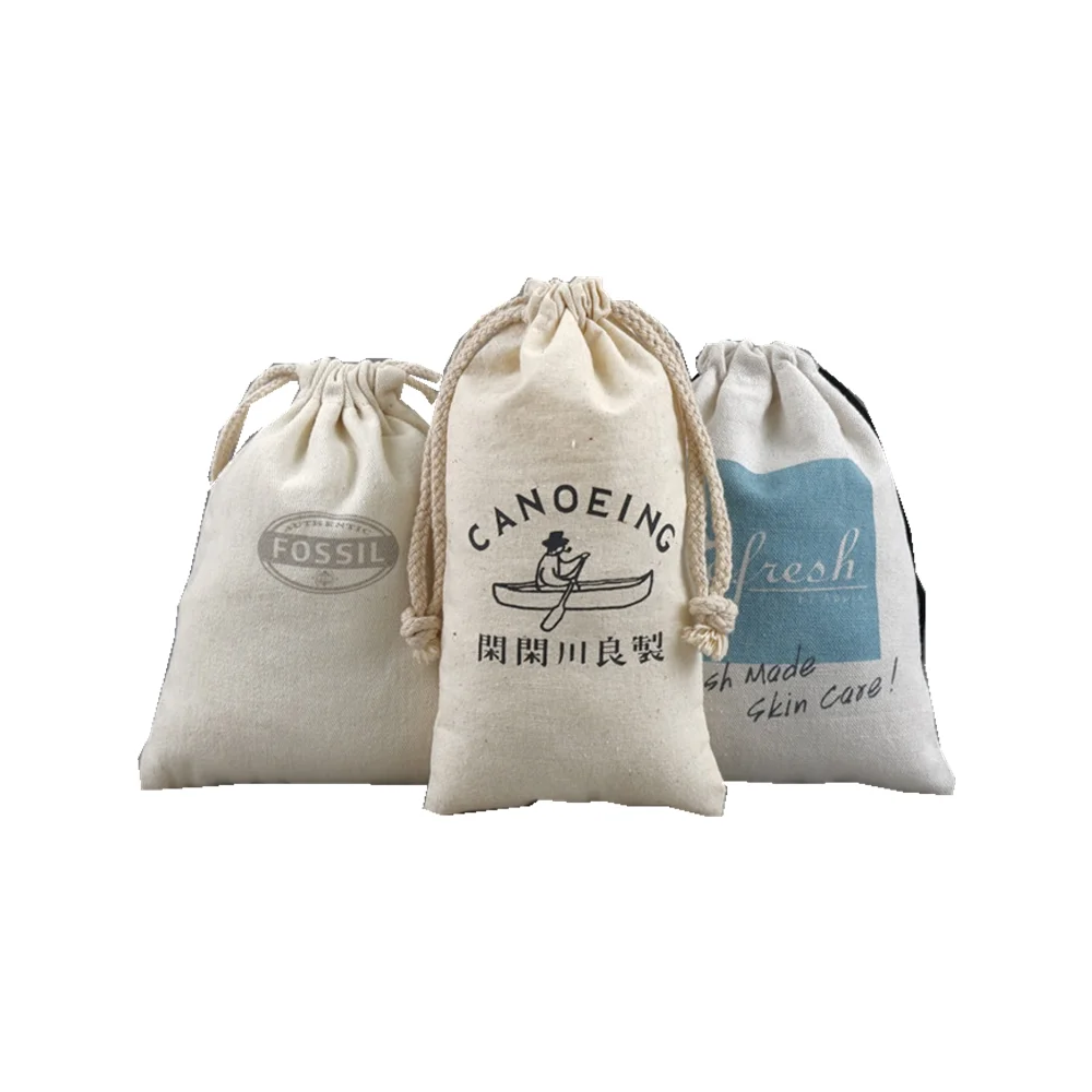 High Quality Custom Printed Natural Canvas Cotton Muslin Drawstring Shoe Bag With Logo, Gift cotton drawstring Pouch