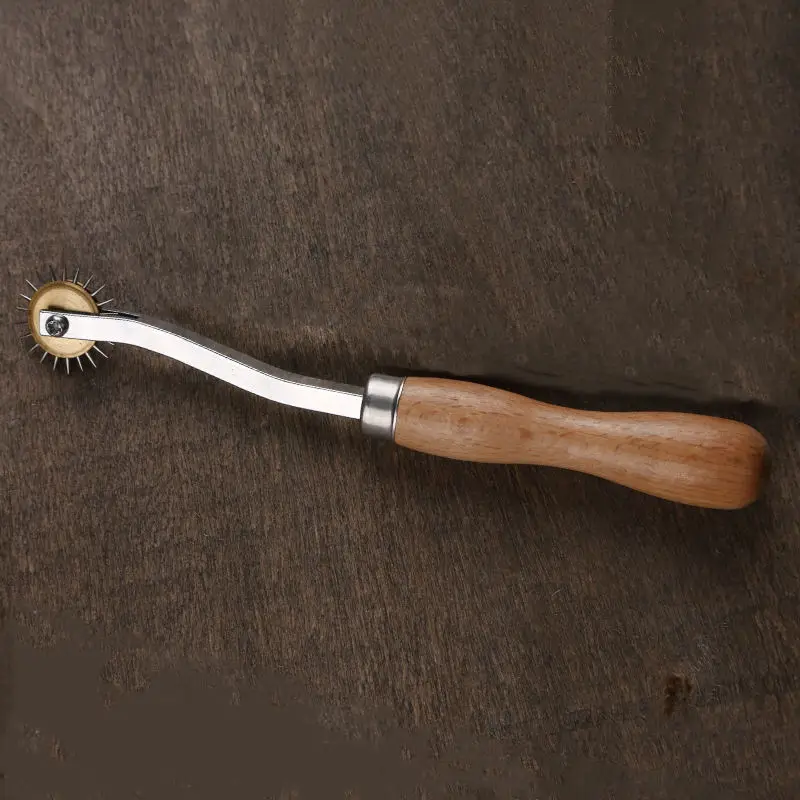 High quality DIY Leather Crafting Tool Wooden Handle Sewing Tracing Wheel tool