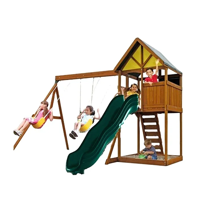 Cheap price playground equipment wooden outdoor wood play set backyard wooden play