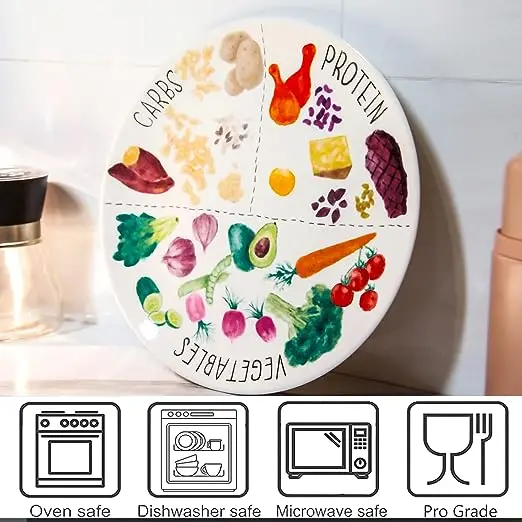 10-Inch Set of 2 Portion Control Plate Ceramics Ceramic Weight Loss Plate White Dinner Plate for Weight Loss and Diabetes