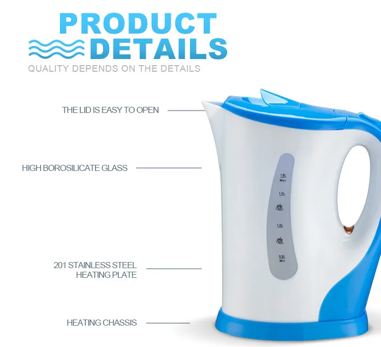 CX-903 Immersed plastic Electric Kettle For Tea & Coffee 1.7Liter jug electric home water kettle