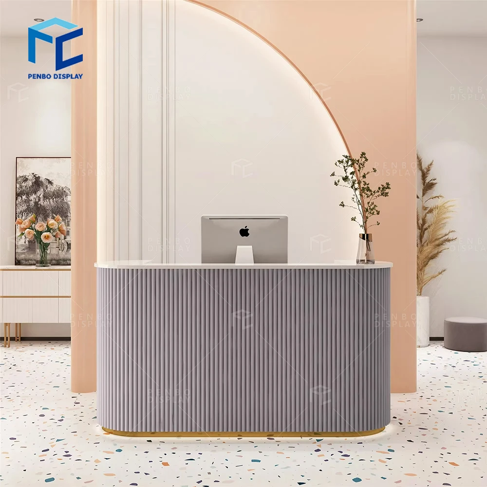 Luxury Pink Reception Desk Beauty Hair Salon Cashier Counter Small Clinic Reception Desk For Nail Salon