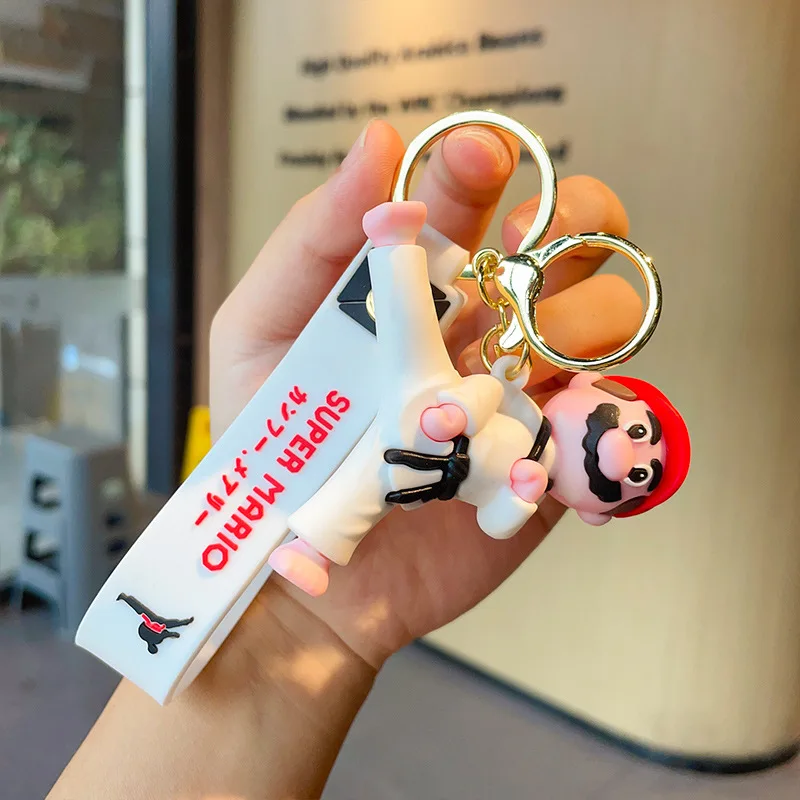 Cartoon 3D Tae Kwon Do PVC Keychain Super Mario Bros Mushroom Car Bag Decoration Key Ring Promotional custom Rubber Keychain