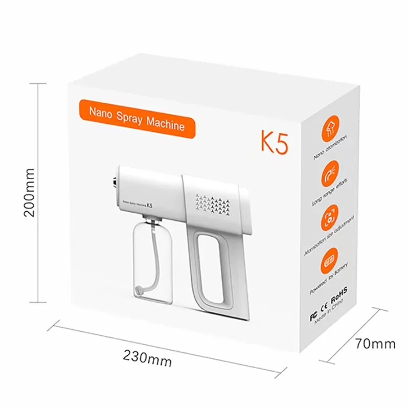2000mah Disinfection Strong Blue Light Anti Clogging Long Nozzle Cordless Nano Mist Spray Gun