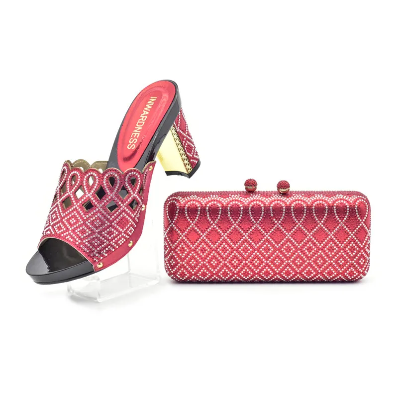 purple big heel PU leather with stones italian women party shoe and bag set designer luxury high heel 9.5CM