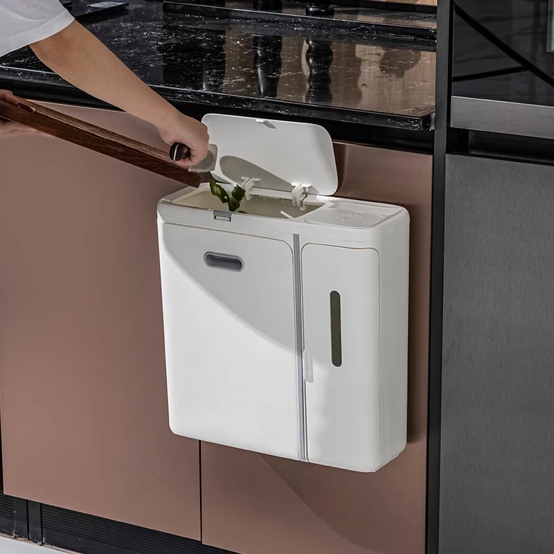 Portable Square Wall Mounted Compost Bin Kitchen Hanging Trash Can with Plastic Dustbin Waste Bin for Garbage & Rubbish