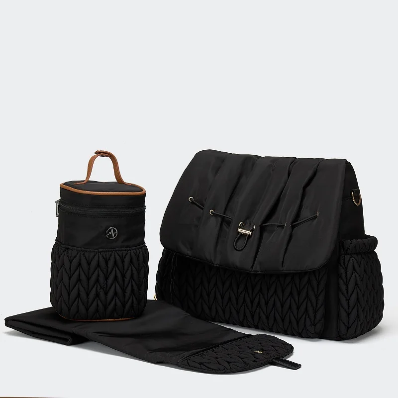 High Quality Fashionable Mommy Diaper Backpack Bag Black Baby Backpack Three-piece Set Diaper Bag With Changing Station