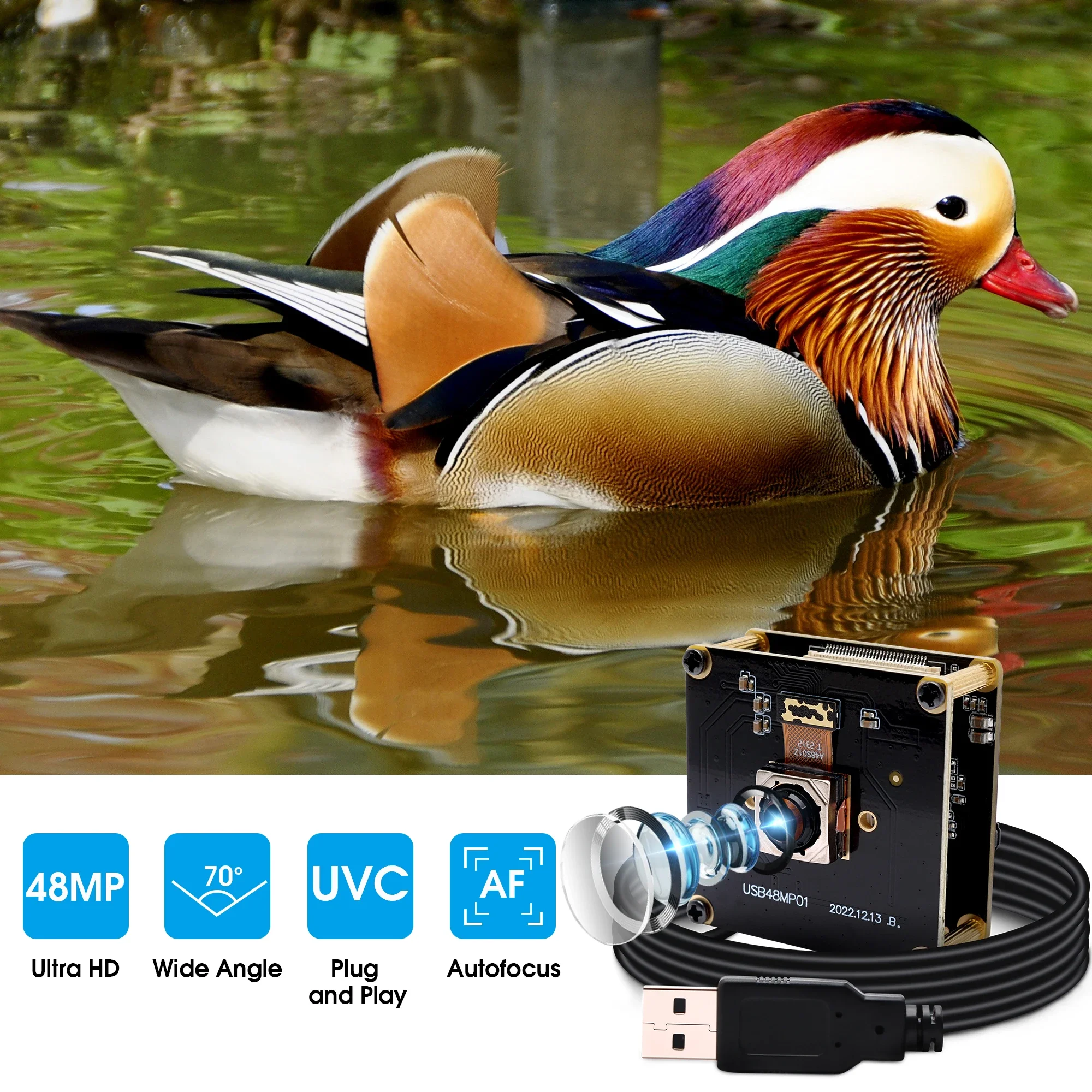 ELP 48MP Autofocus USB Camera 70 Degree Webcam UVC Free Driver Mini Camera Module for Security Video Scanning Tablet Laptop PC