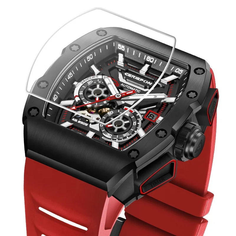 Ready To Ship watch Skeleton 24 Hours Automatic mechanical Red Skeleton Boys Stainless Steel mechanical watches for men wrist