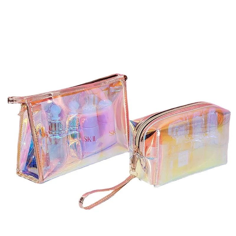 Multifunctional Portable Plastic Laser Magic Color TPU Colorful Transparent Small Storage Washing Cosmetic Makeup Bag