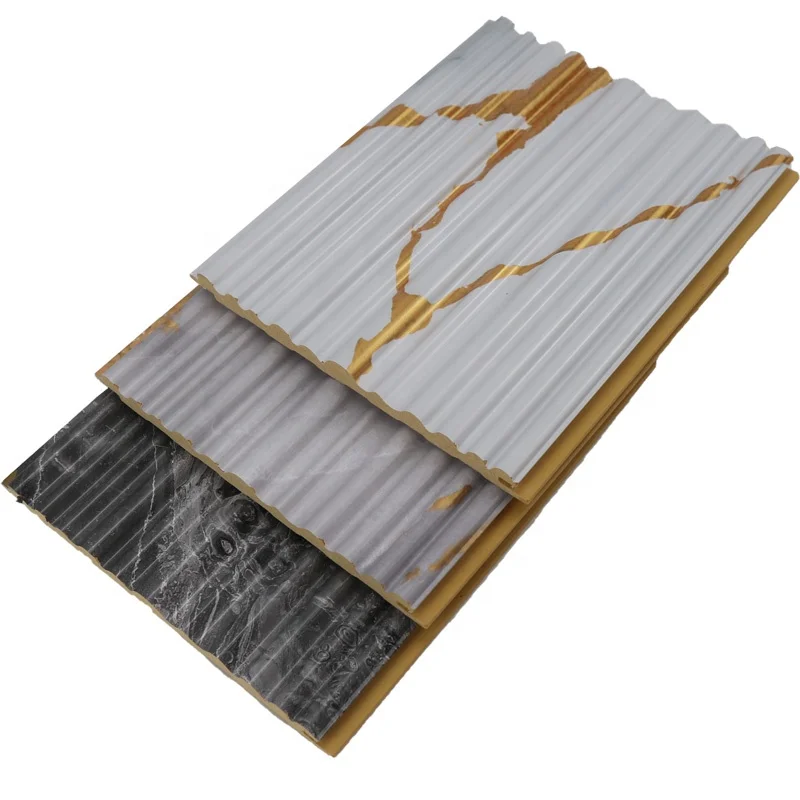 3D PVC Marble Sheet Wood Panels WPC Waterproof Wood Plastic Composite Wall Cladding Wave Wall Panel For Indoor