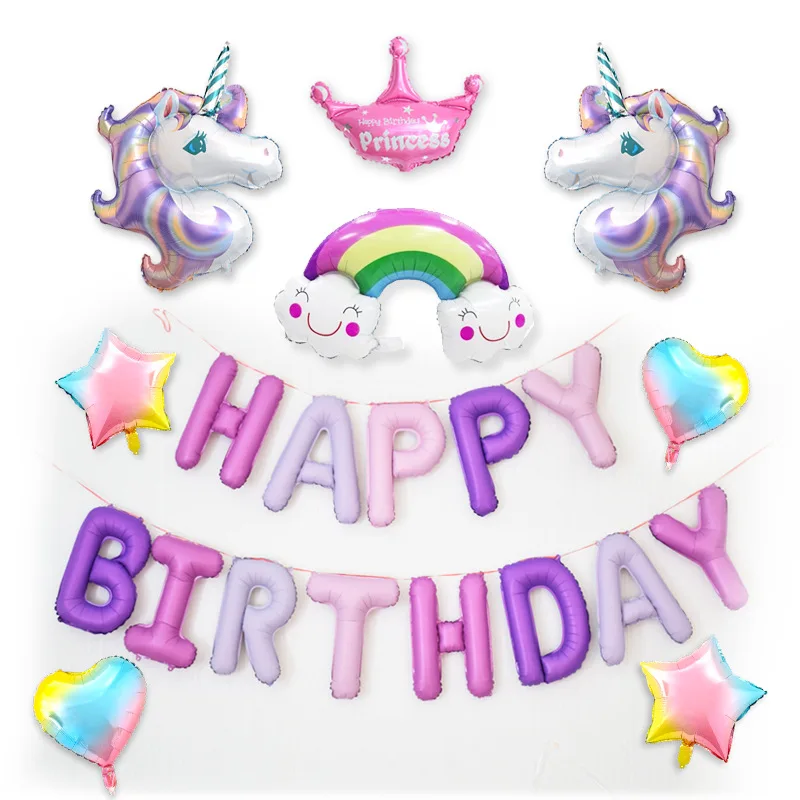 Набор розового единорога для украшения детской вечеринки, набор посуды, бумажная тарелка, бумажная чашка, Натяжной флаг, товары для украшения вечеринки