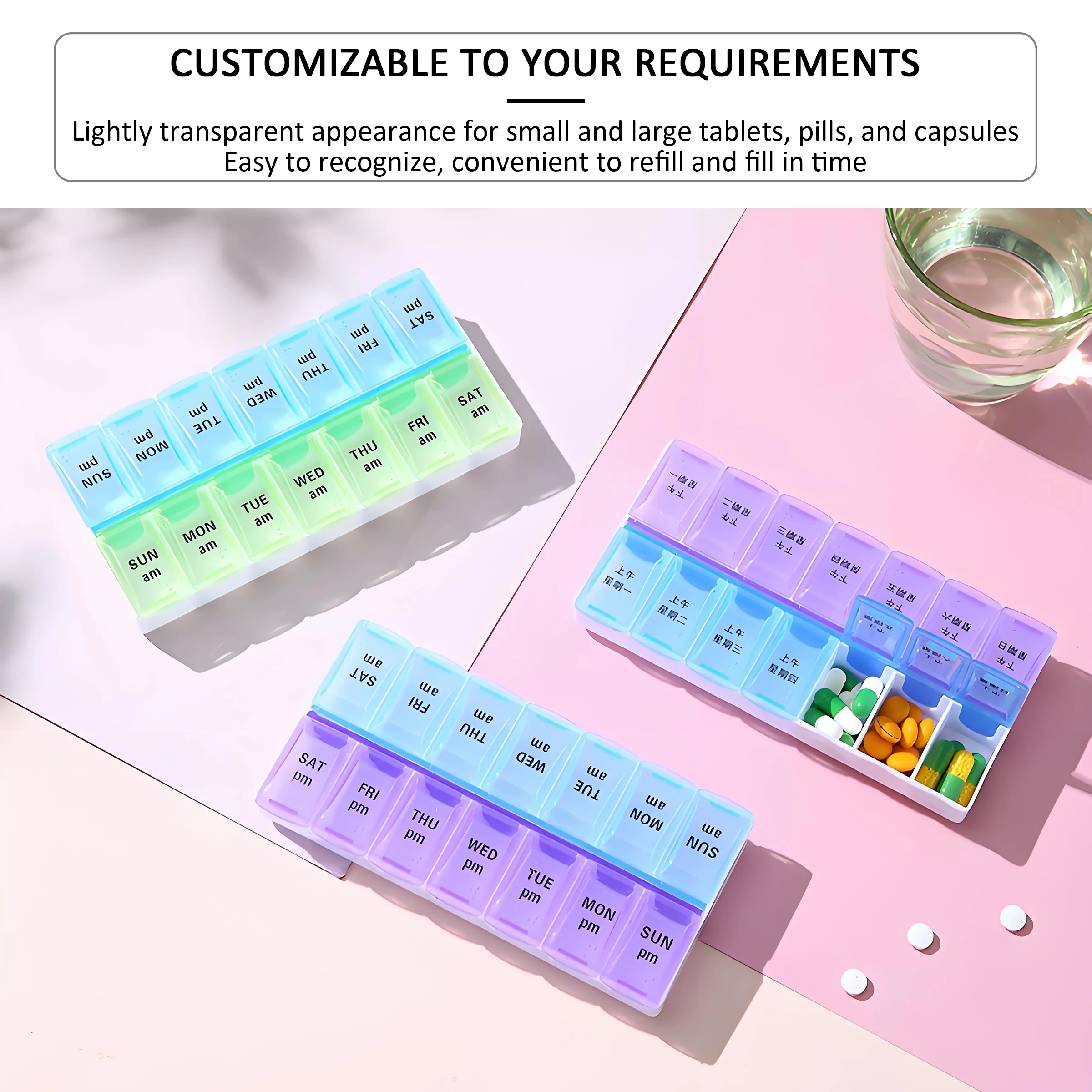 7 Days a Week Pill Organizer Morning and Night Pill Holder Storage Box Splitter Travel Medicine Organizer Portable Medicine and