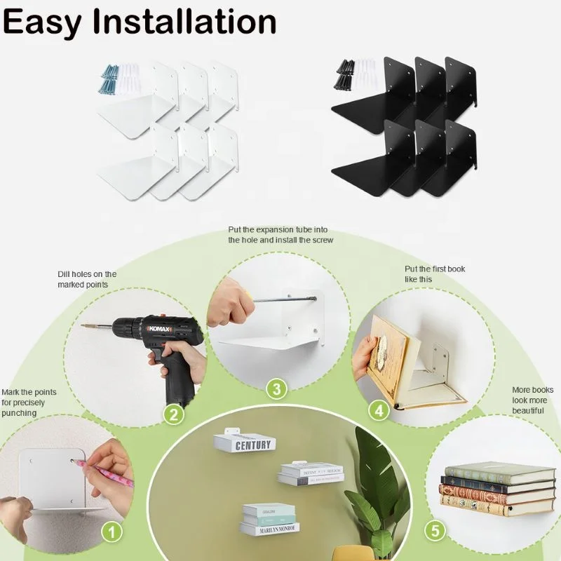 Decorative Floating Bookshelf White Book Storage Organizer Display Shelf Rack Floating Shelves