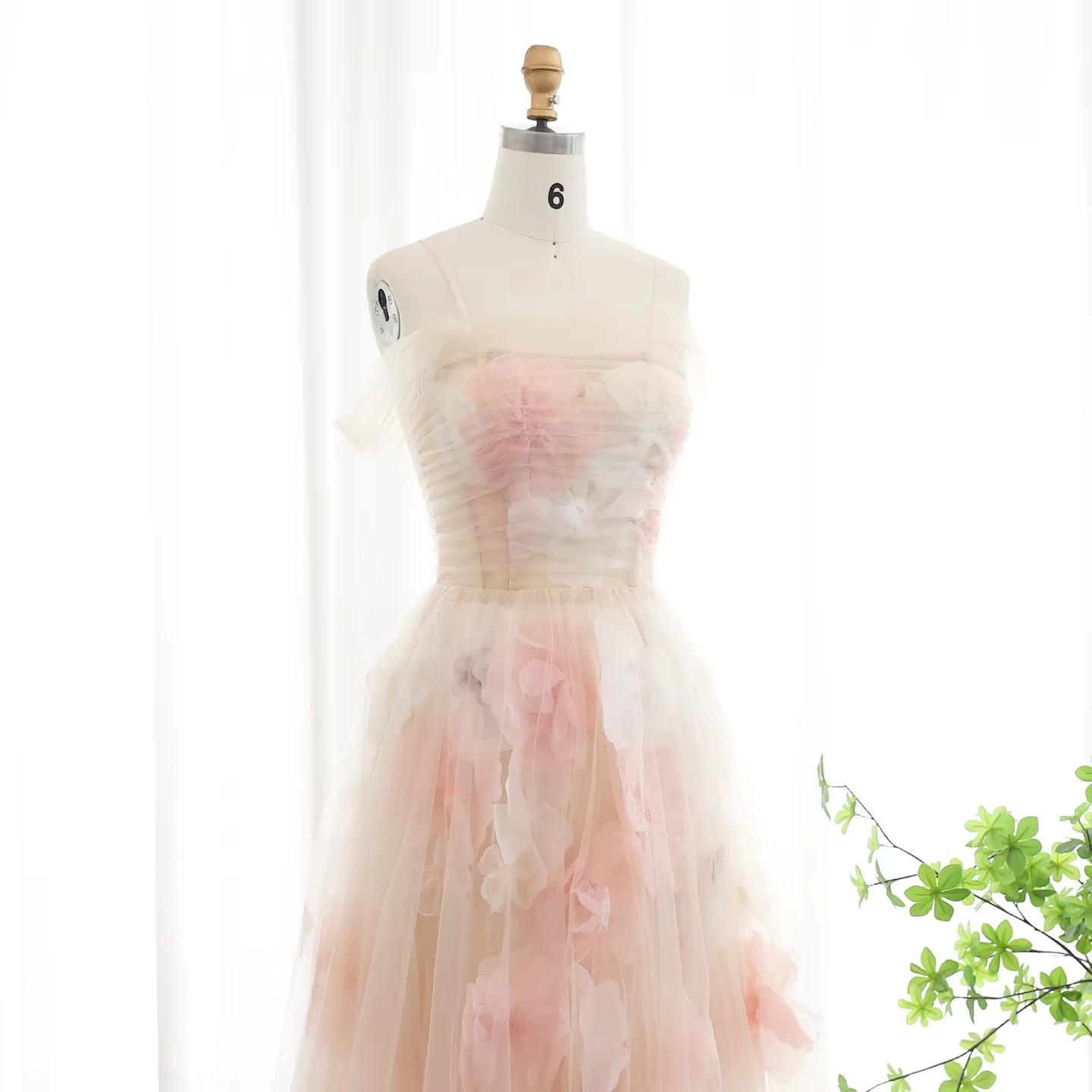 Elegant Off Shoulder Pink 3D Flowers Champagne Evening Dress With Straps Arabic Long Women Wedding Party Gowns Lsz321