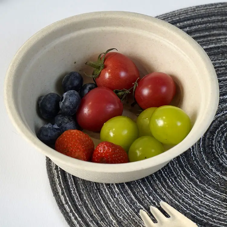 Wholesale Biodegradable Disposable Sugar Cane Paper Fiber Pulp Mould Soup Salad Bowl with Lid Sugarcane Bagasse Bowl