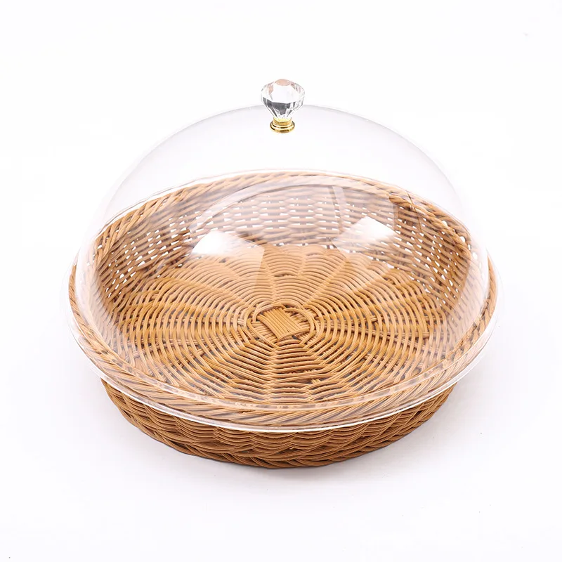 Wicker brown round 30 35 40CM shape ins Woven wicker Bread Baskets Brown Wholesaley Food Grade Pp Rattan Storage Basket