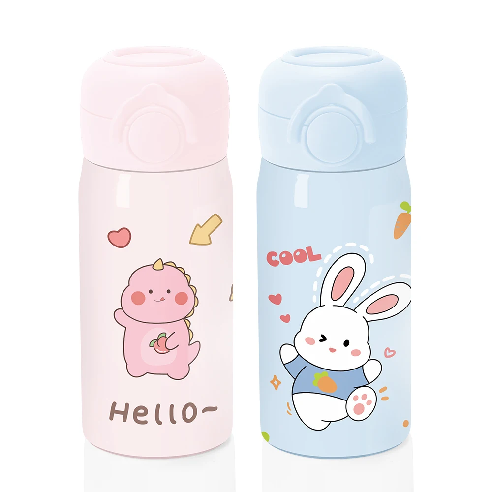 Cute Cartoon Kids 350ml 12oz Stainless Steel Thermos Cup Students DIY Water Bottles