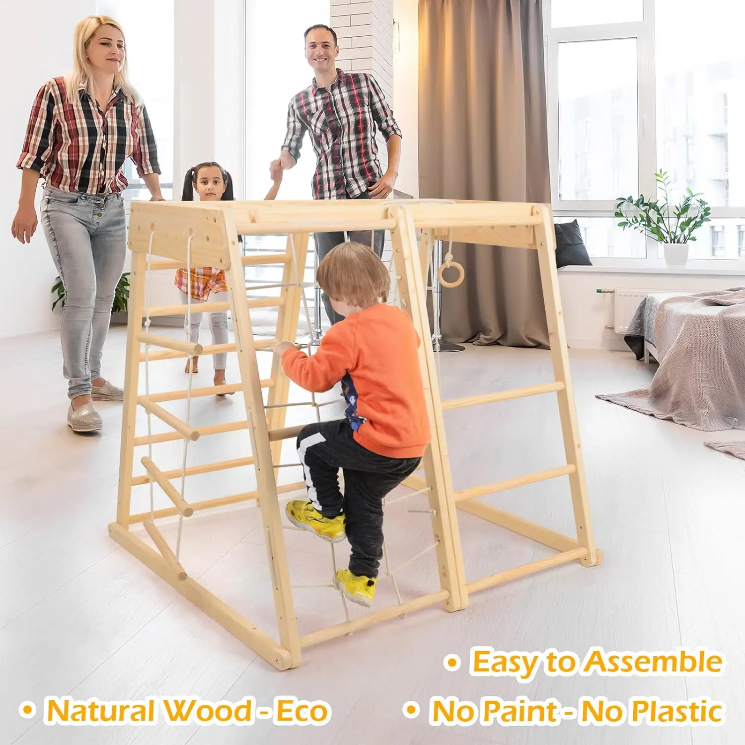 Indoor Playground 9-in-1 Climbing Toys Kids with Slide for Toddlers Wooden Climber Play Set