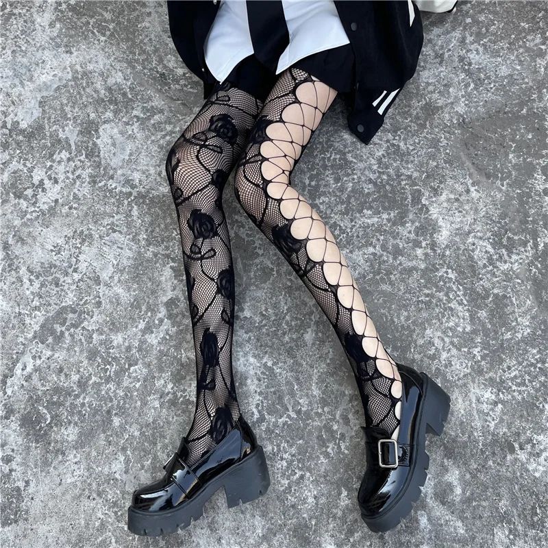 New Trends Sexy Cut Out Fishnet Stockings Sweet And Cool Sexy Pantyhose Pure Lust Style White Silk Personalized Rose