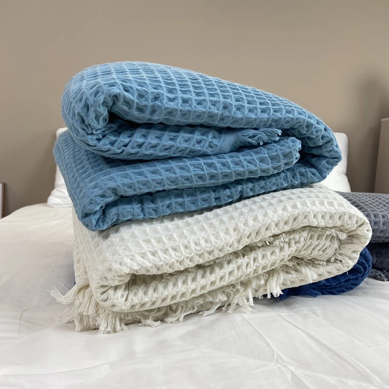 2023 New Fashion Top Quality bed blankets Wholesale custom waffle cotton blanket Comfortable soft throw blanket  for home