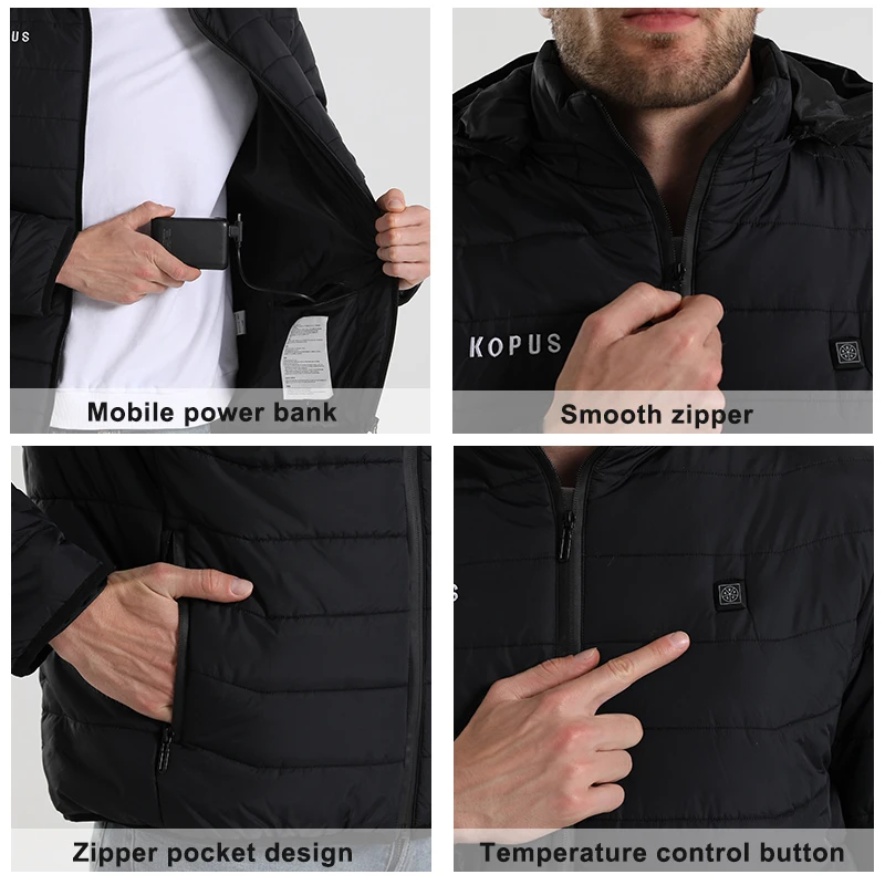 Custom Logo Winter Hood Puffer Jacket Waterproof Mens Jacket Outerwear Custom Heated Jackets Electrical Thermal Heated Coat