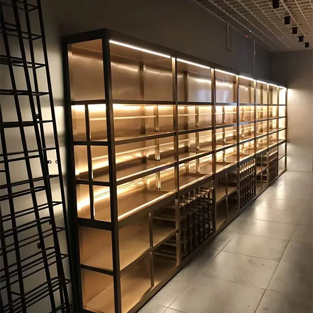 Luxury stainless steel wine rack wine storage display cabinet customized for restaurant bar