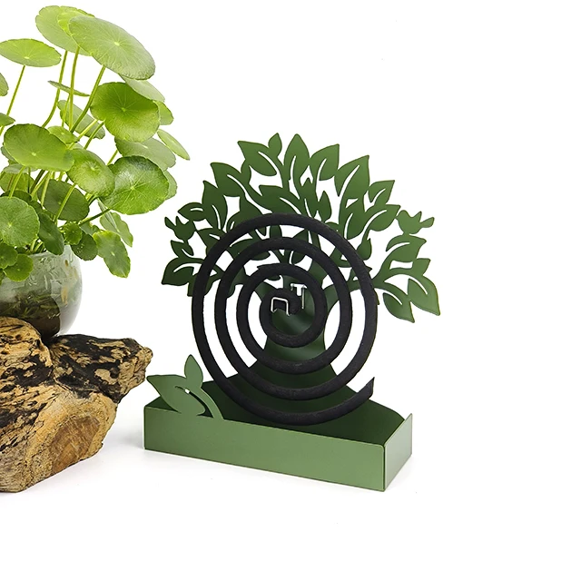 Factory Price Creative Design Green Color Tree of Life Shape Metal Mosquito Coil Stand Incense Holder Stand