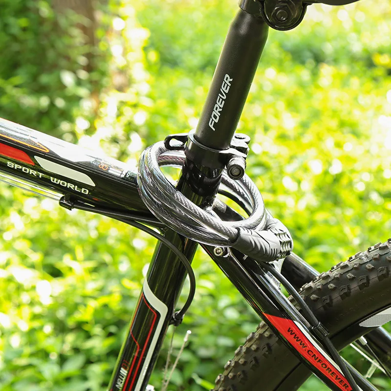 Four digit password lock for mountain bikes cheap bicycle lock steel wire chain lock cycling equipment accessories