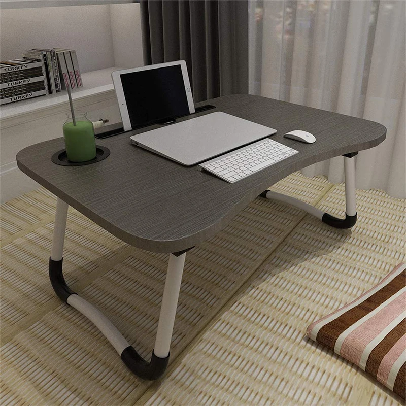 Low Price Waterproof Brown Wooden Height Adjustable Folding Computer Table For Bed