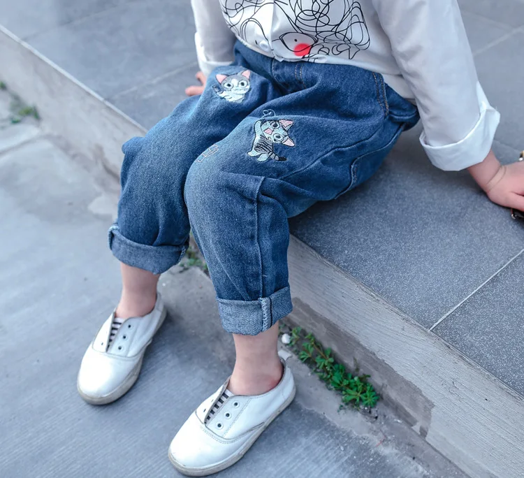 Hao Baby 2022 New Korean Version Of Children Little Girl Jeans Kid Girl Loose Casual Foreign Style Trousers Jeans