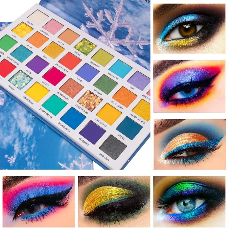 32 Colors Cosmetic Custom Logo Eyeshadow Palette Makeup Set Glitter Eye shadow snowflake High Pigment Eyeshadow for make up