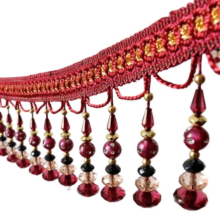 Cheap Price Decorative Beaded Curtain Tassel Fringe Trim Beaded Fringe Trimming