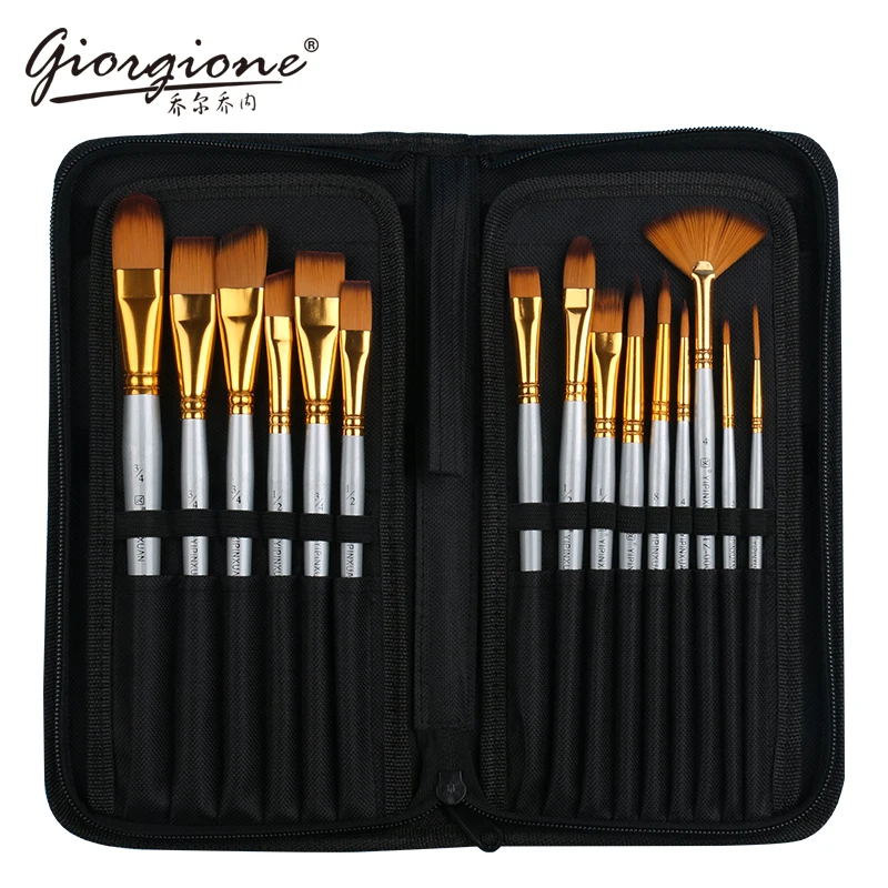 Paint Brush Free Cavas Bag Short Wood Handle Best Nylon Hair High Quality 15 Pieces Free Sample Canvas Bag Artist Brush Set