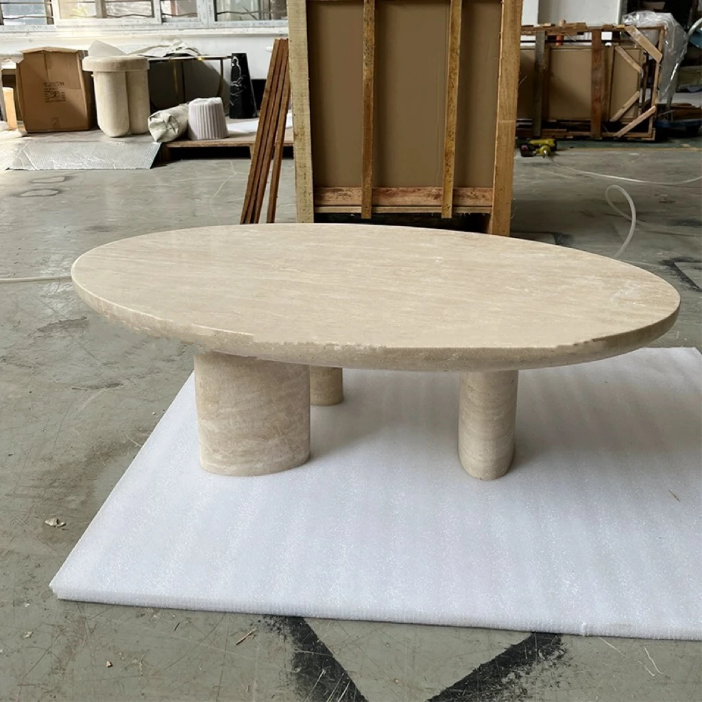 Contemporary Beige Travertine Real Marble Dining Table Top Prefab Wood Countertop Home Hotel Featuring Natural Quartz Granite