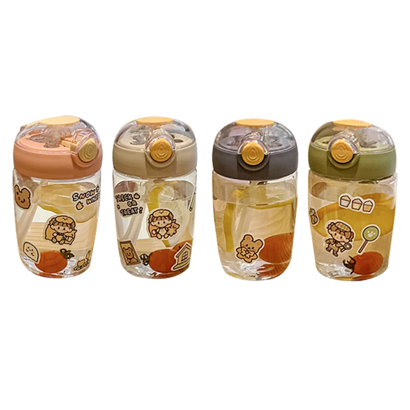 High quality 15 oz vitality girl cute animation sticker portable four-color transparent water drop cup