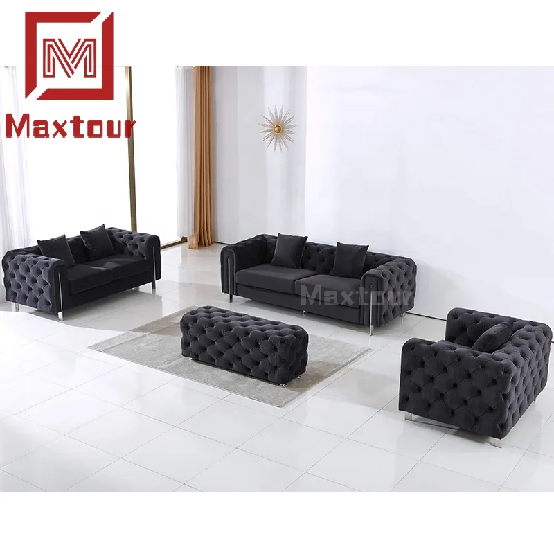 Hot design big sectional 1+2+3 seaters couch living room stainless steel legs high grade 1+1+3 velvet buttons sofas sets