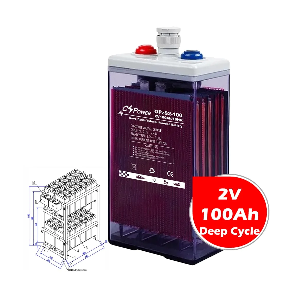 CSPower 2V 100Ah Narada solar power  Tubular flooded OPzS Batterie for industrial China HOT OPzV2-100 2OPzS100 VS Narada  RIT