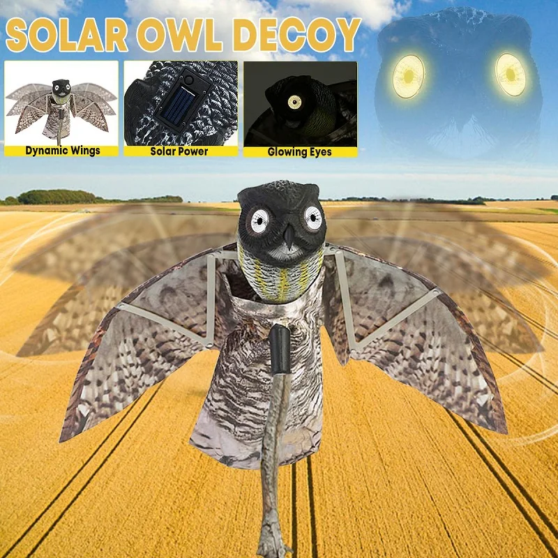 Flying Wings Scare Owl Glowing Eyes Decoy Pest Repellent Birds Garden Yard Decor