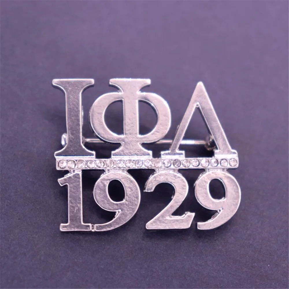 Silver plated alloy 1929 year founded greek letter Iota Phi Lambda jewelry clear rhinestone sorority brooch pins